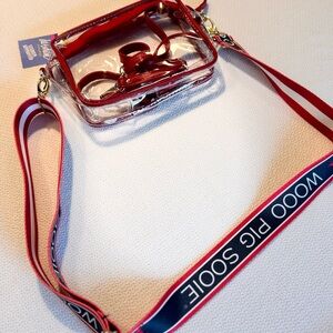 Wooo pig sooie Clear Crossbody Bag with Red Strap